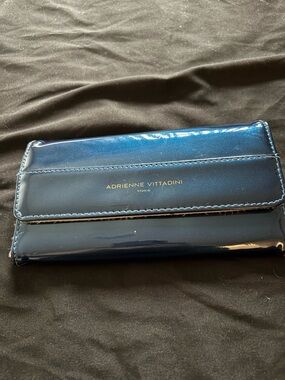 Adrienne Vittadini Glossy Navy Patent Fold Wallet